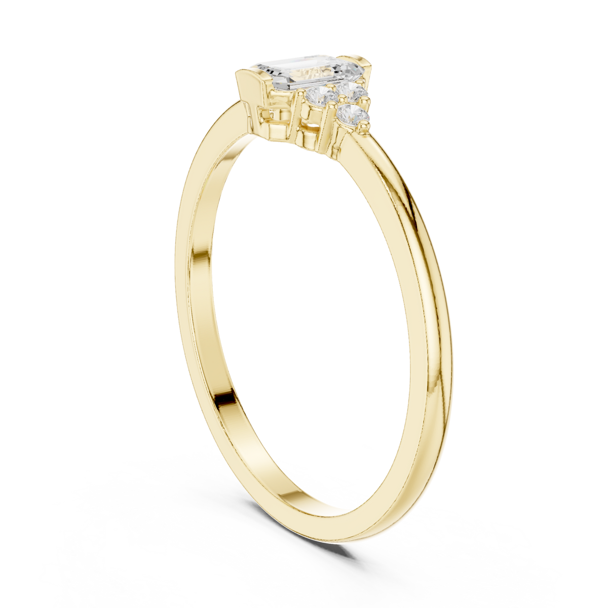Emerald side cluster solo ring yellow gold side view