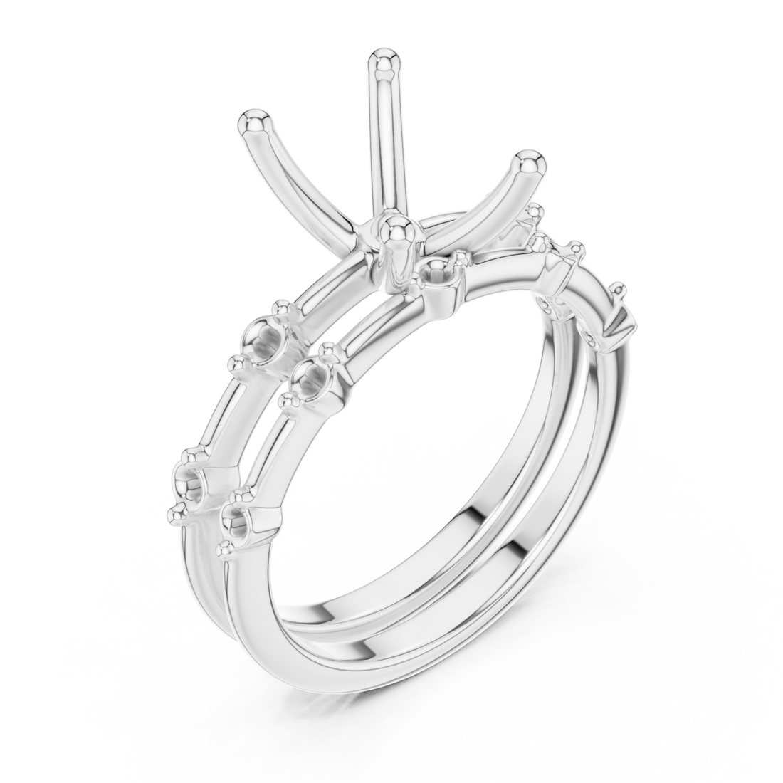 Emerald spaced accent bridal set white gold front view