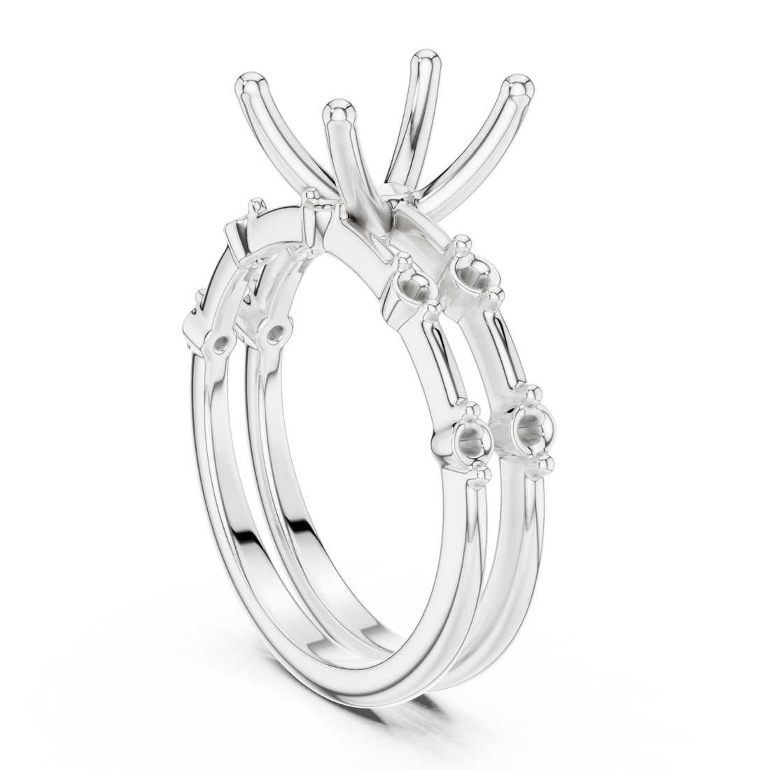 Emerald spaced accent bridal set white gold front view
