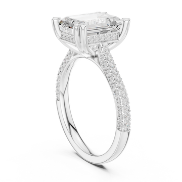 Emerald triple-row pave engagement ring white gold front view