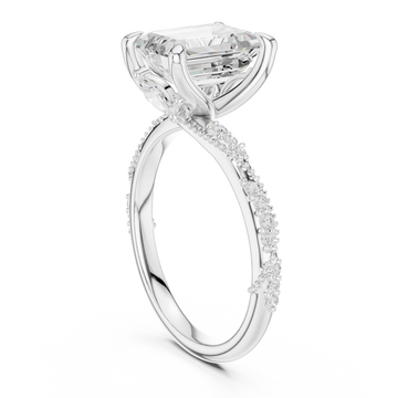 Emerald twist pave engagement ring white gold front view