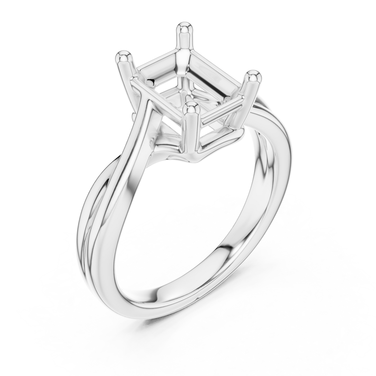 Emerald twist solitaire engagement ring white gold angle view
