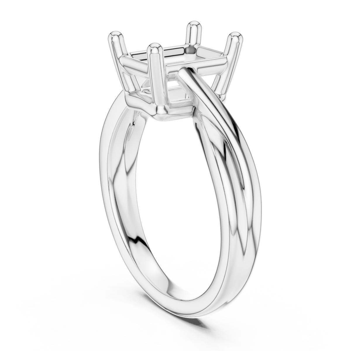 Emerald twist solitaire engagement ring white gold front view