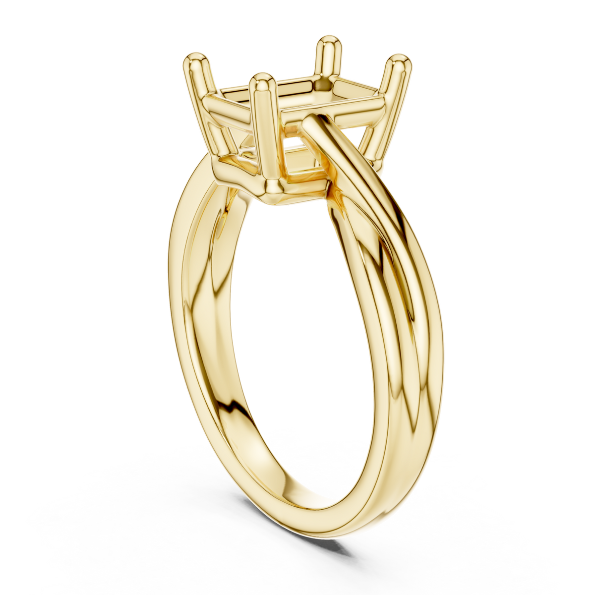 Emerald twist solitaire engagement ring yellow gold front view