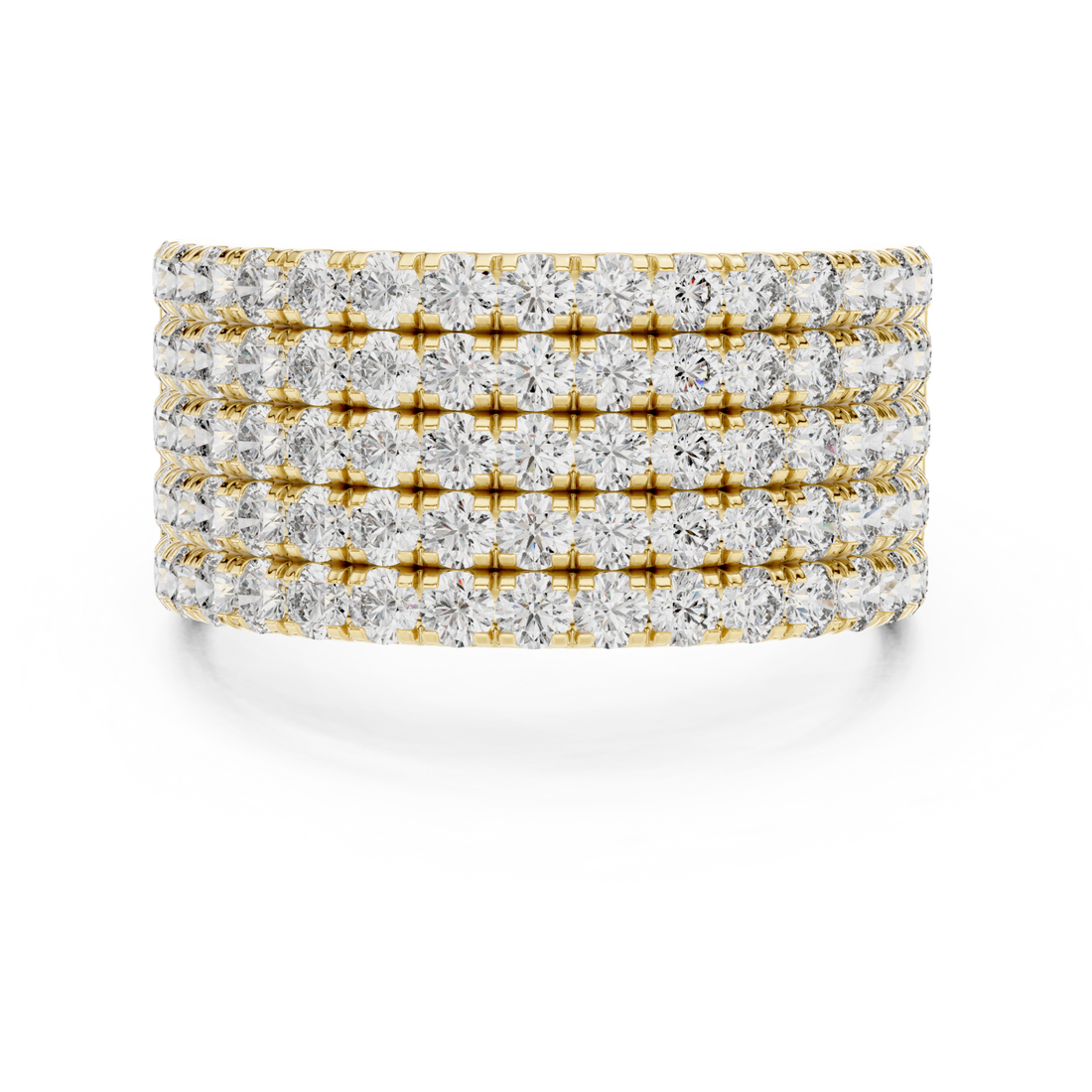 Gold Five-Row Round Diamond Band for Him Front View