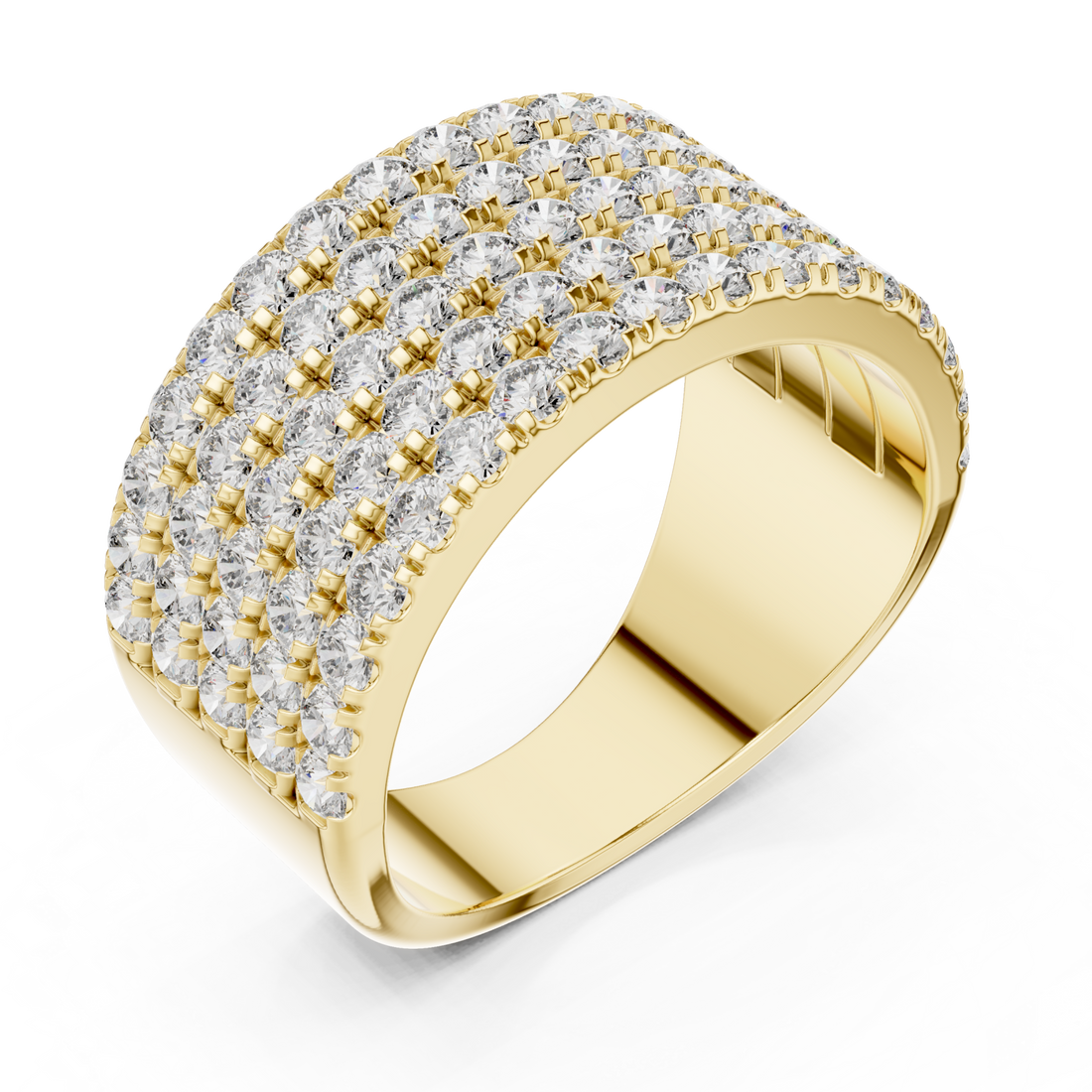 Gold Five-Row Round Diamond Band for Him Front View