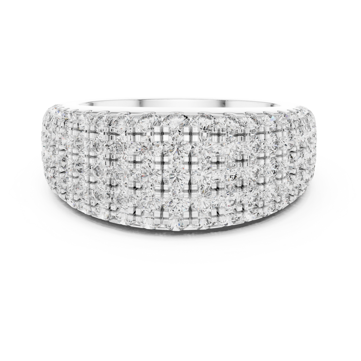 Five-row round dome half band white gold detail view