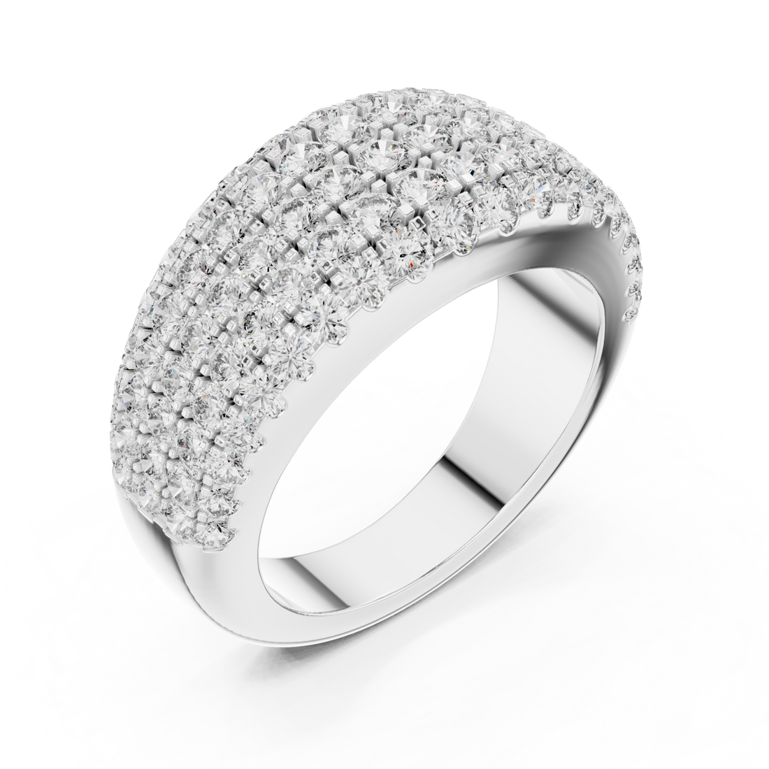 Five-row round dome half band white gold front view