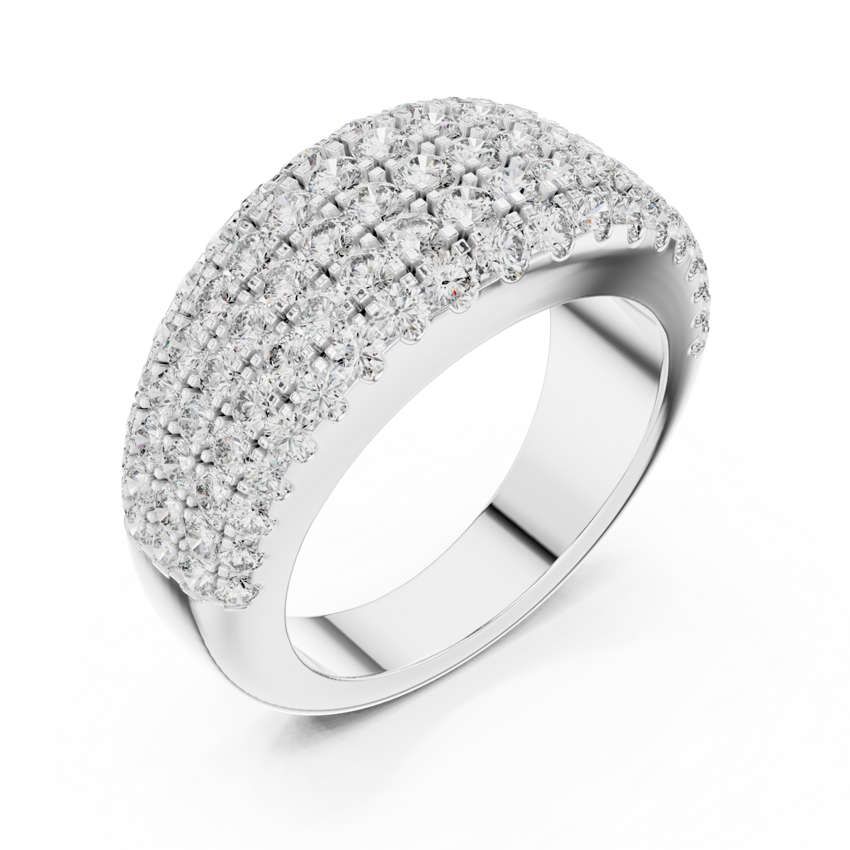 Five-row round dome half band white gold front view