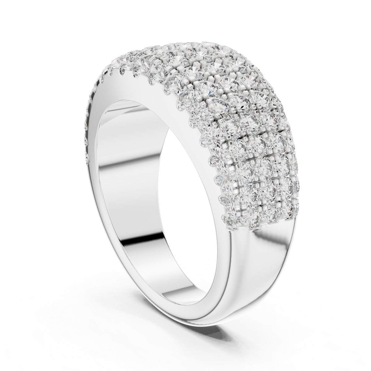 Five-row round dome half band white gold side view