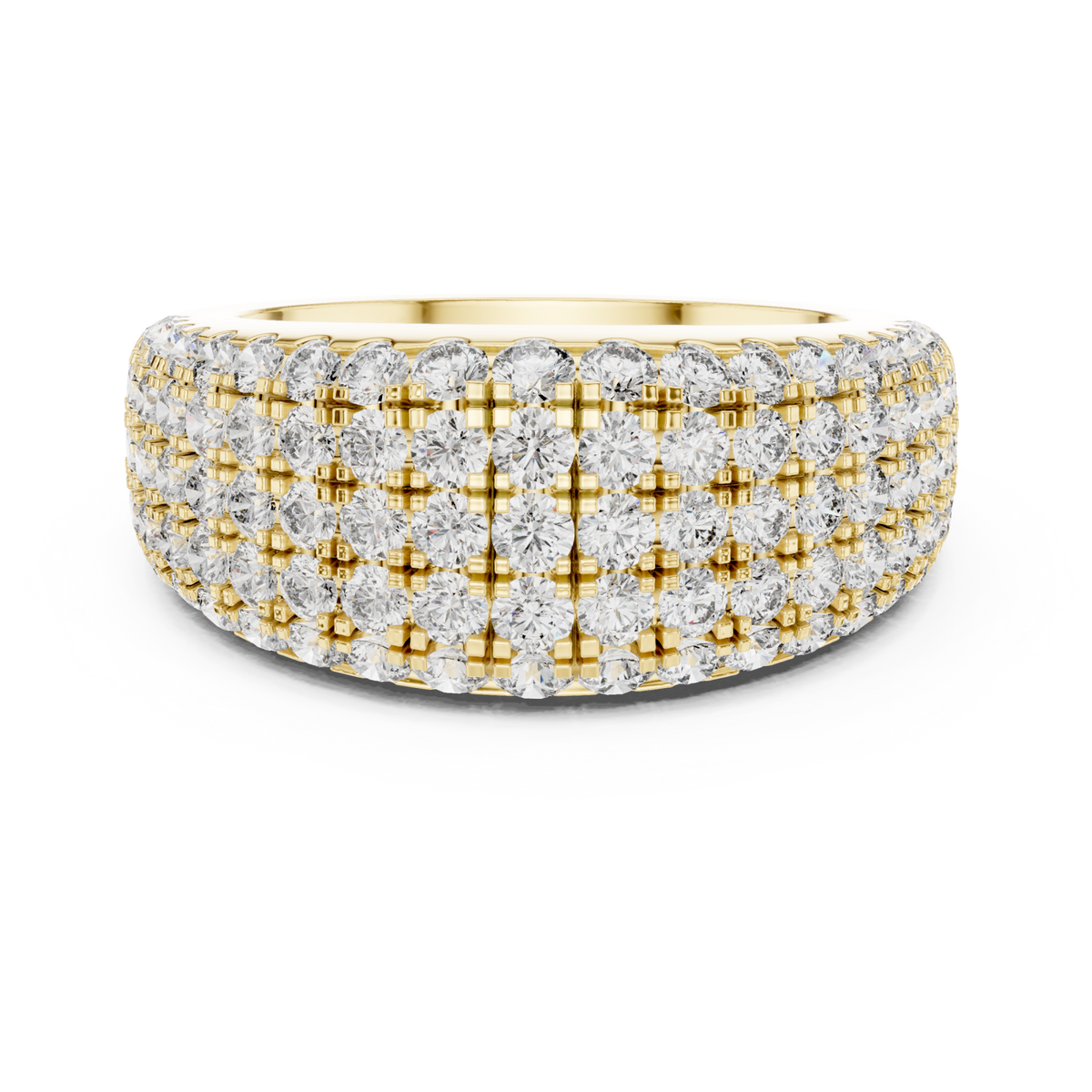Five-row round dome half band yellow gold detail view
