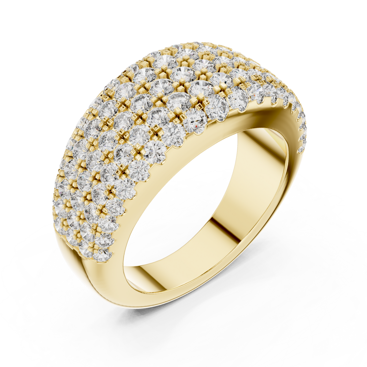 Five-row round dome half band yellow gold front view