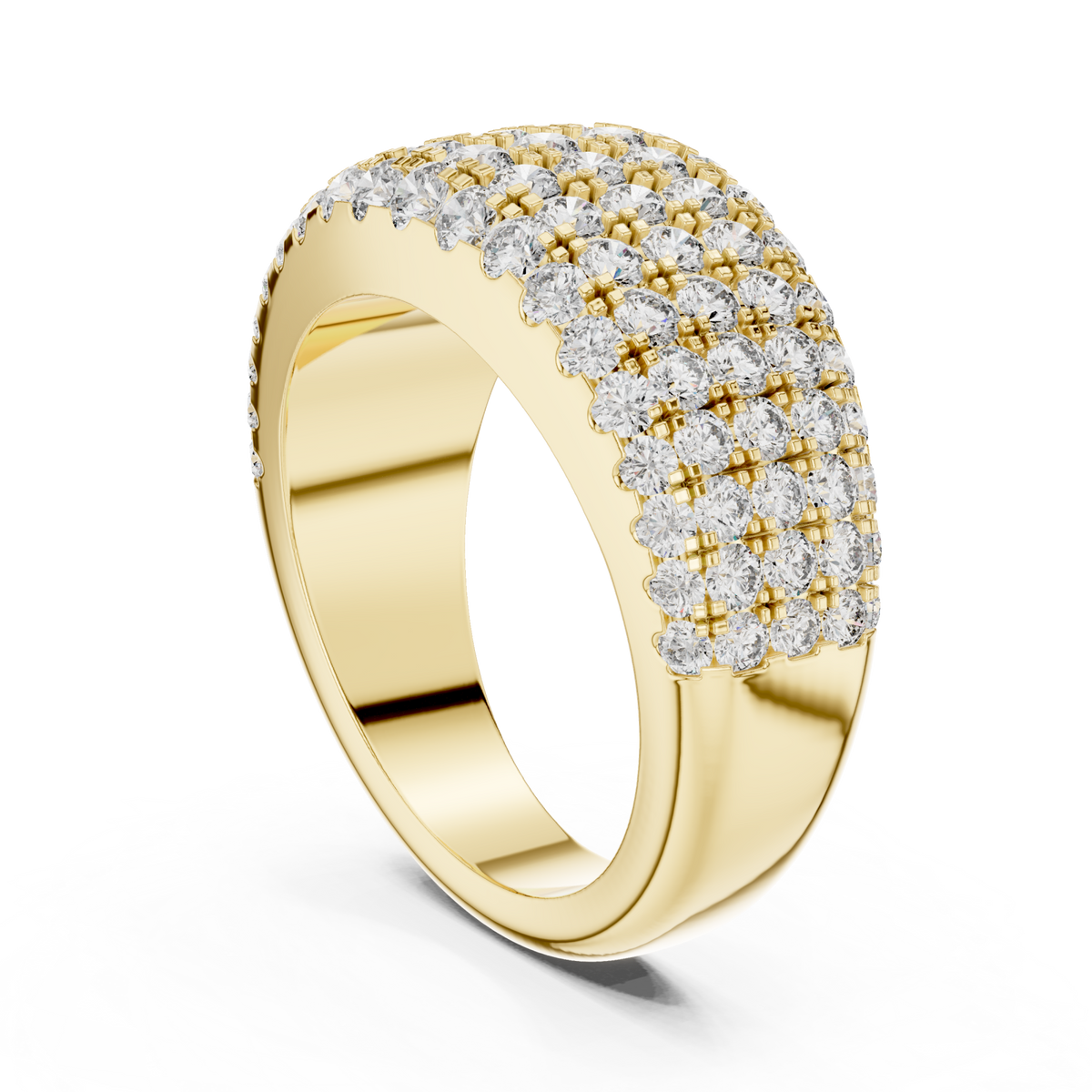 Five-row round dome half band yellow gold side view
