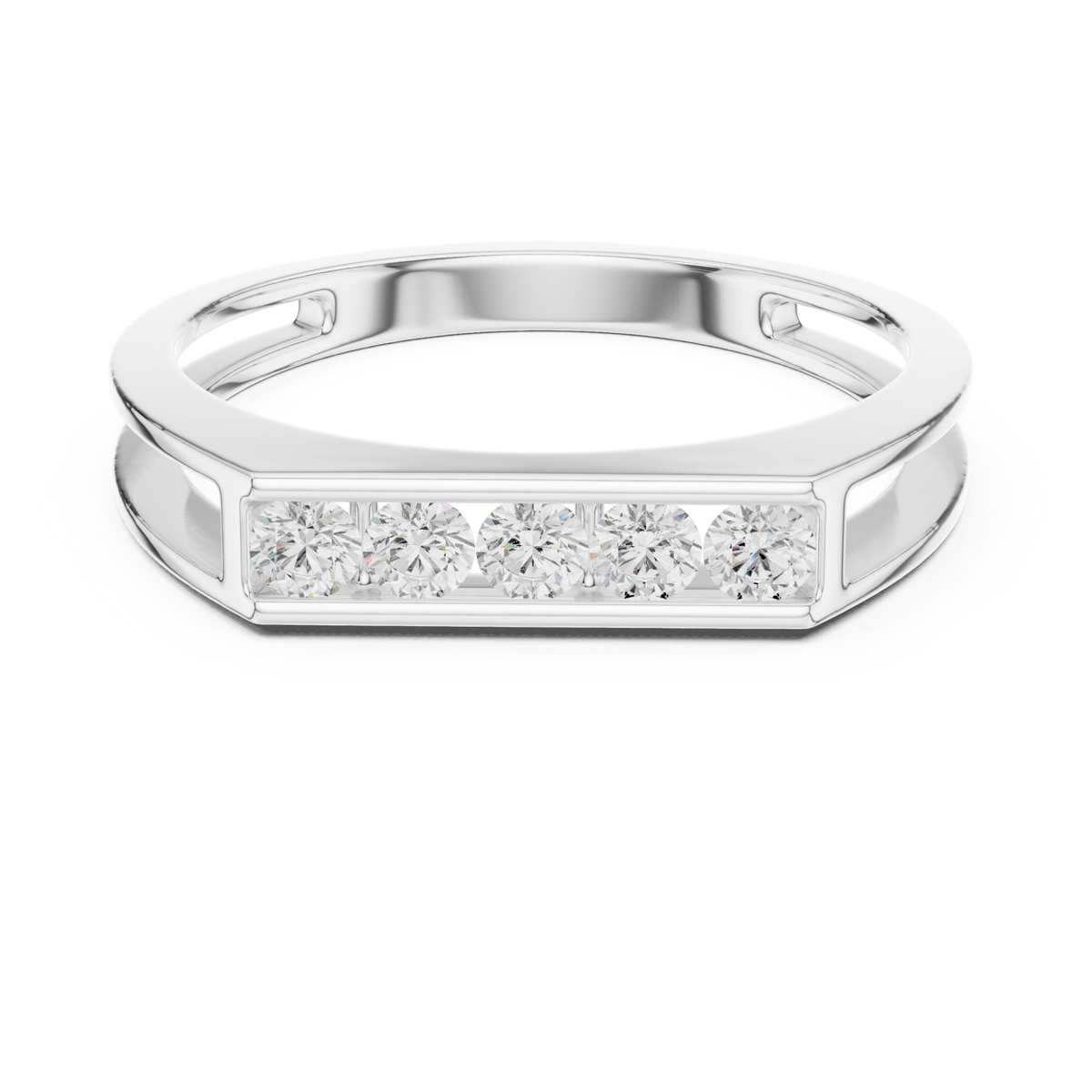  White Gold Five-Stone Channel Bar Ring for Him Detail View