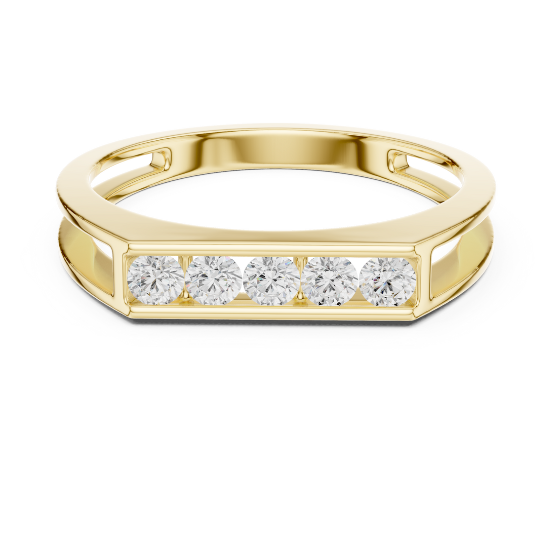 Gold Five-Stone Channel Bar Ring for Him Front View