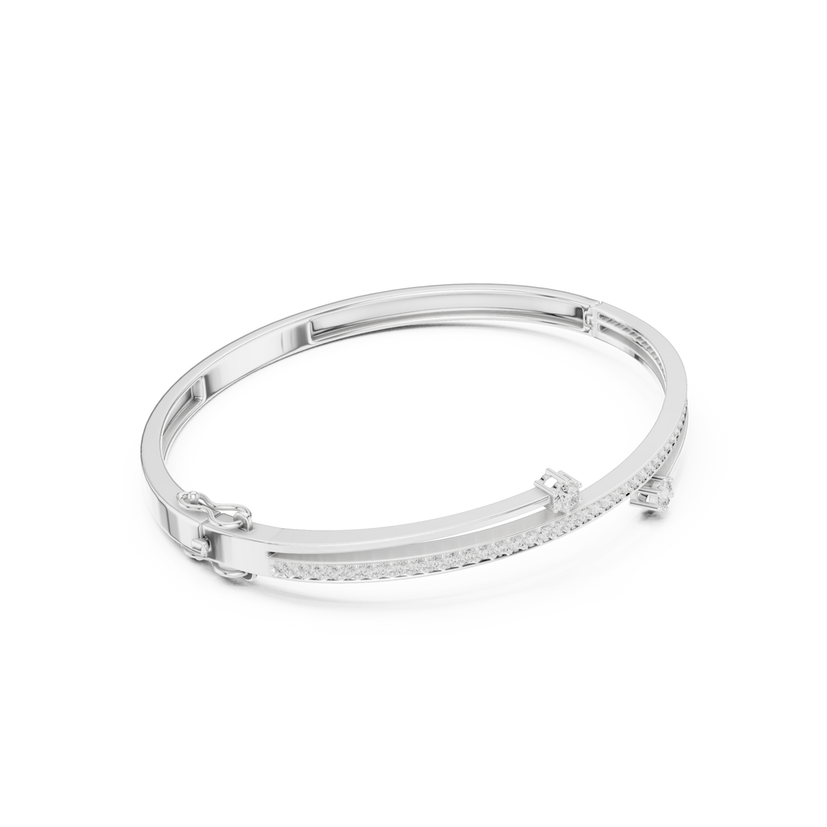  White Gold Floating Round Pave Bangle Front View