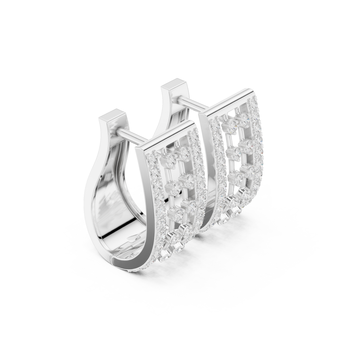  White Gold Floating Station Diamond Huggie Hoops Side View