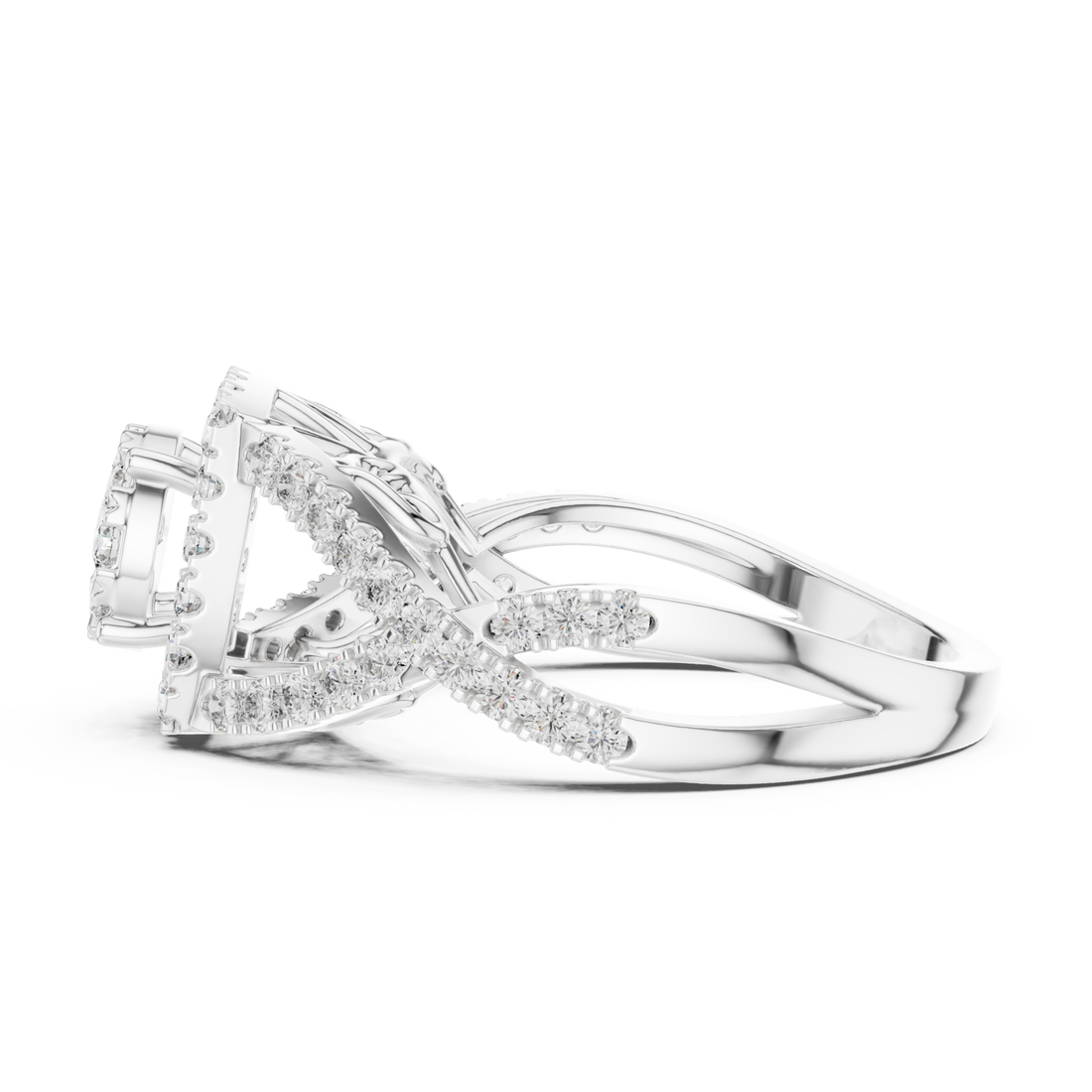 Floral cluster interlace cocktail ring white gold front view