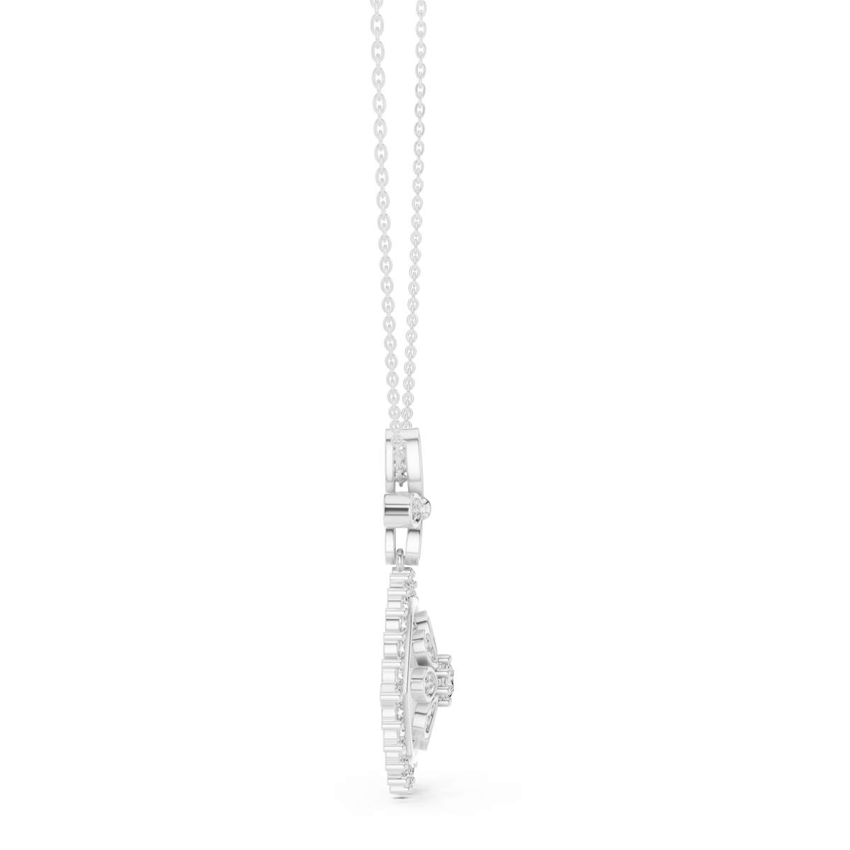 Floral evil eye pendant white gold side view