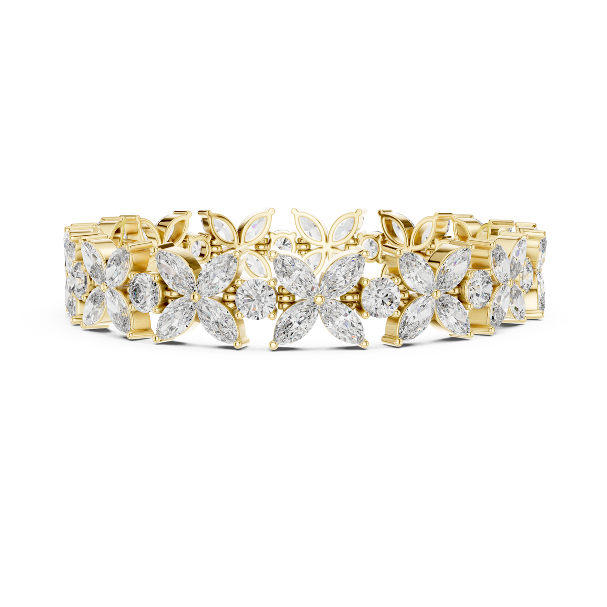  Gold Floral Marquise Cluster Tennis Bracelet Angle View