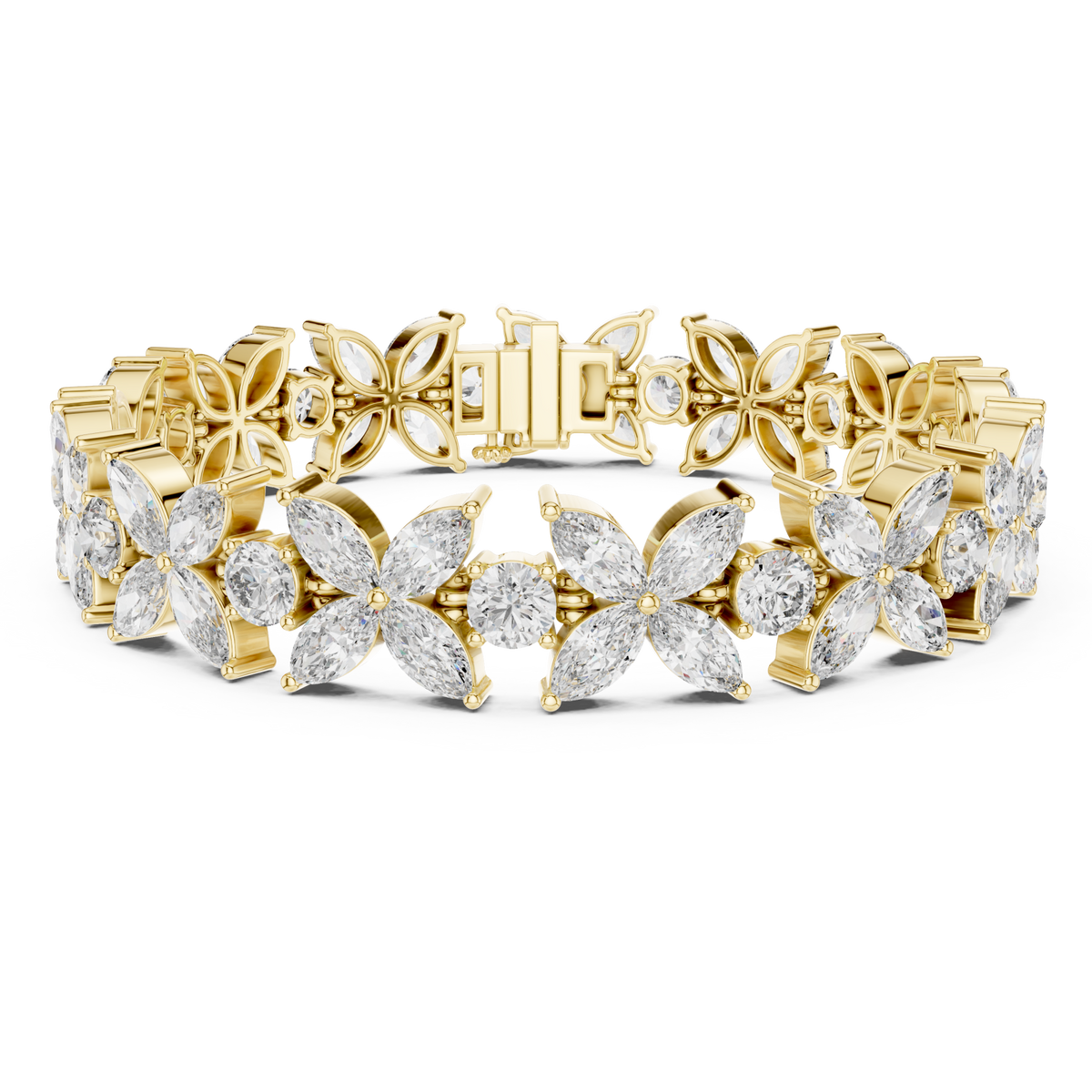  Gold Floral Marquise Cluster Tennis Bracelet Detail View