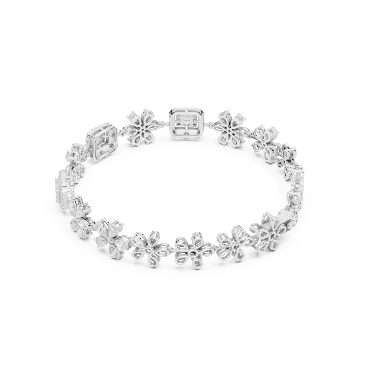  White Gold Floral Pear Halo Station Bracelet Side View