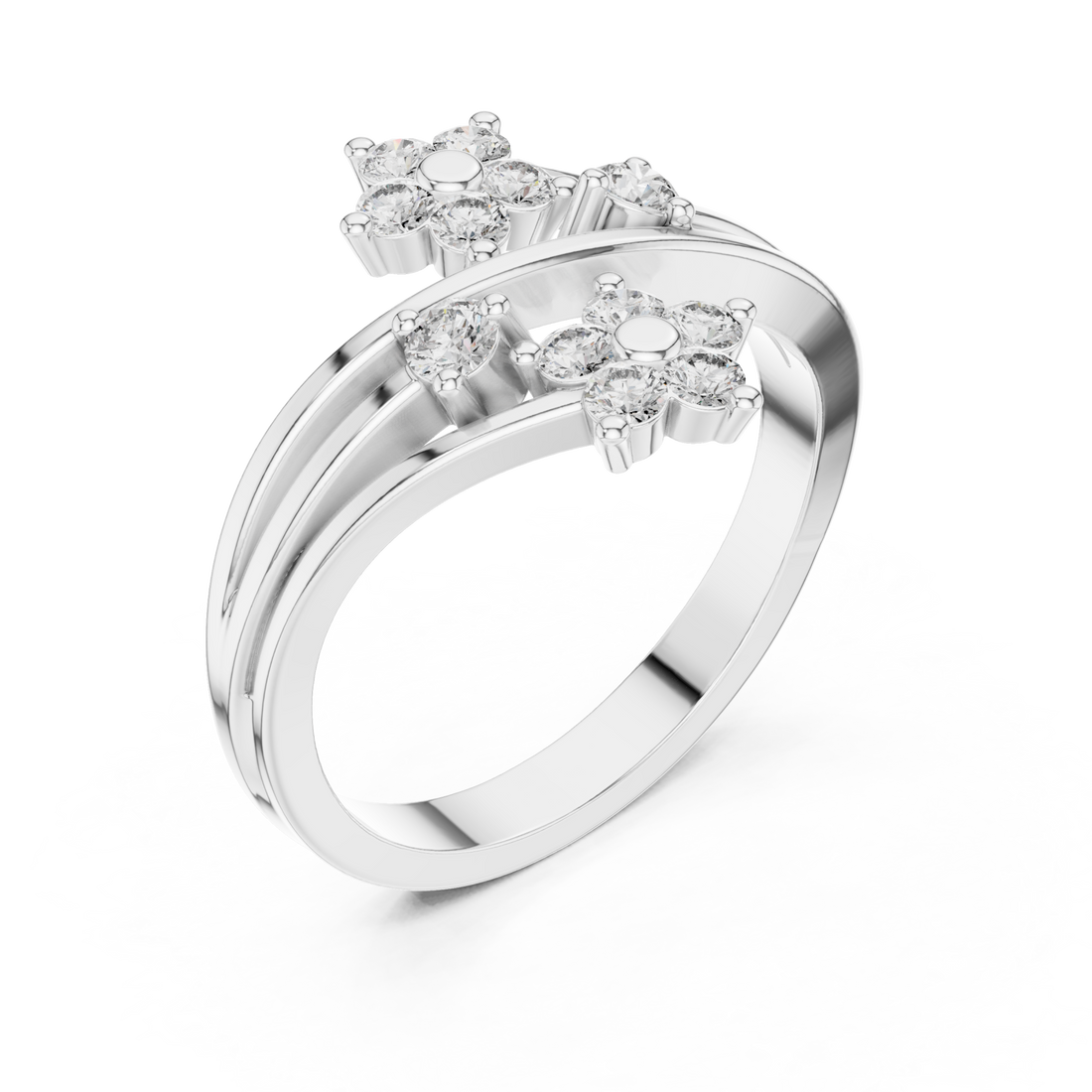 Floret duo open ring white gold front view