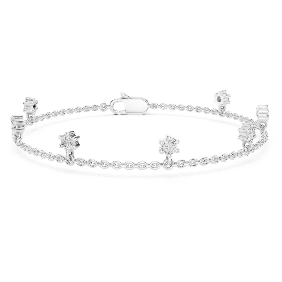  White Gold Flower Station Chain Bracelet Detail View