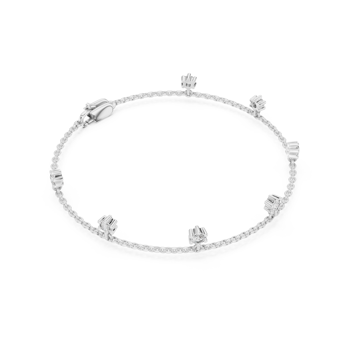  White Gold Flower Station Chain Bracelet Side View