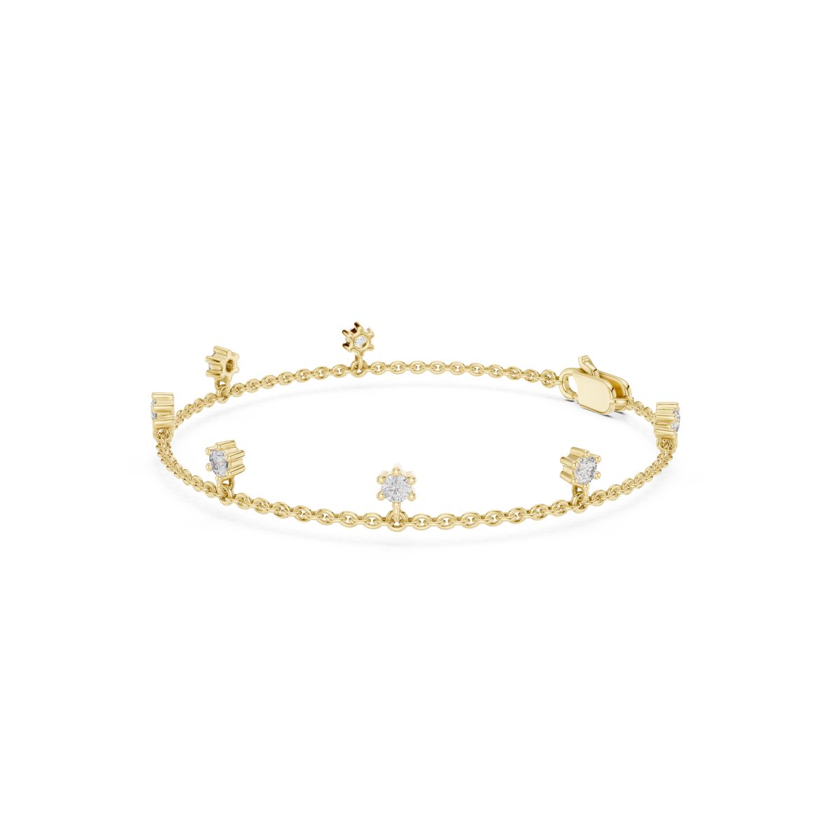 Gold Flower Station Chain Bracelet Front View