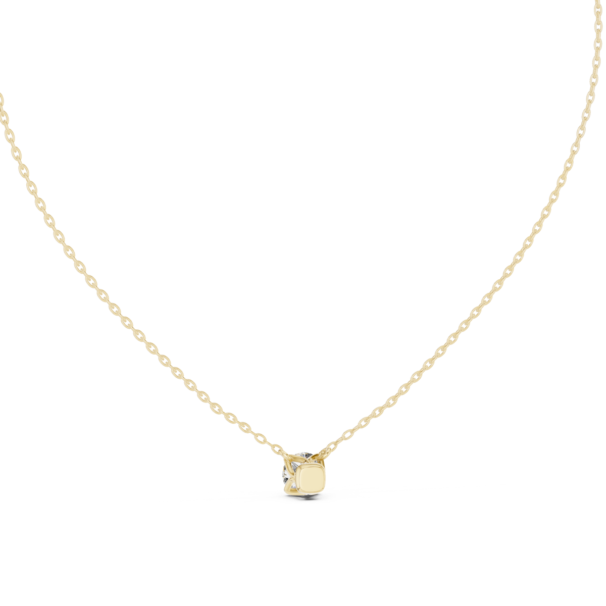 Four-prong round station necklace yellow gold detail view