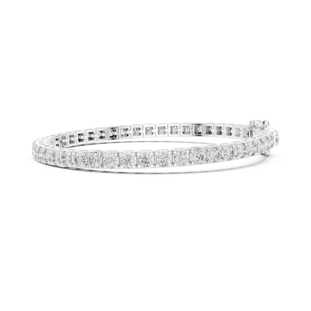  White Gold Frame-Link Round Tennis Bracelet Angle View