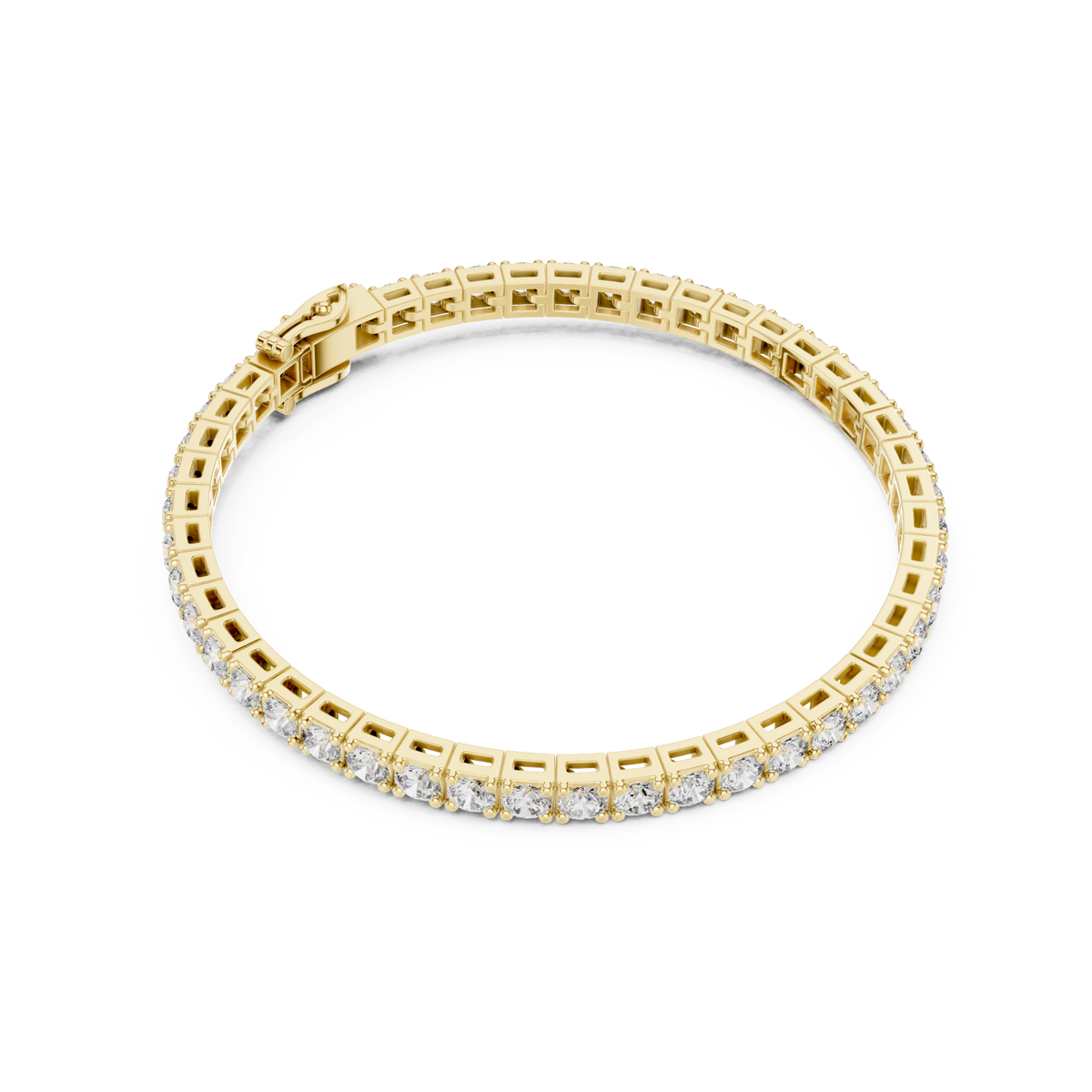  Gold Frame-Link Round Tennis Bracelet Side View