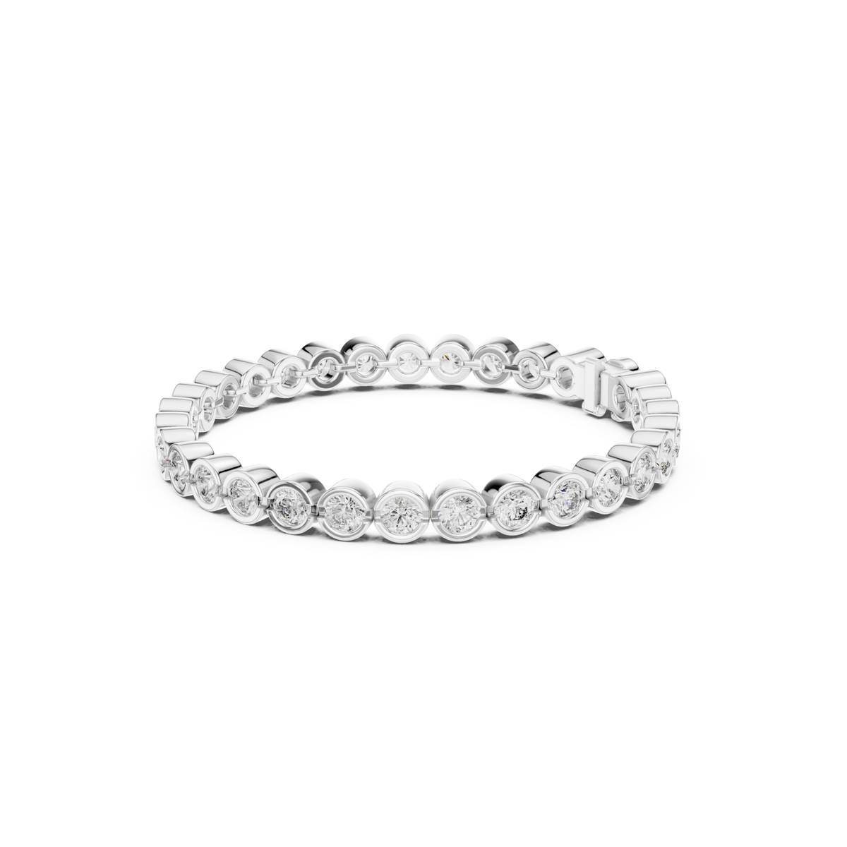  White Gold Full Bezel Round Line Bracelet Front View