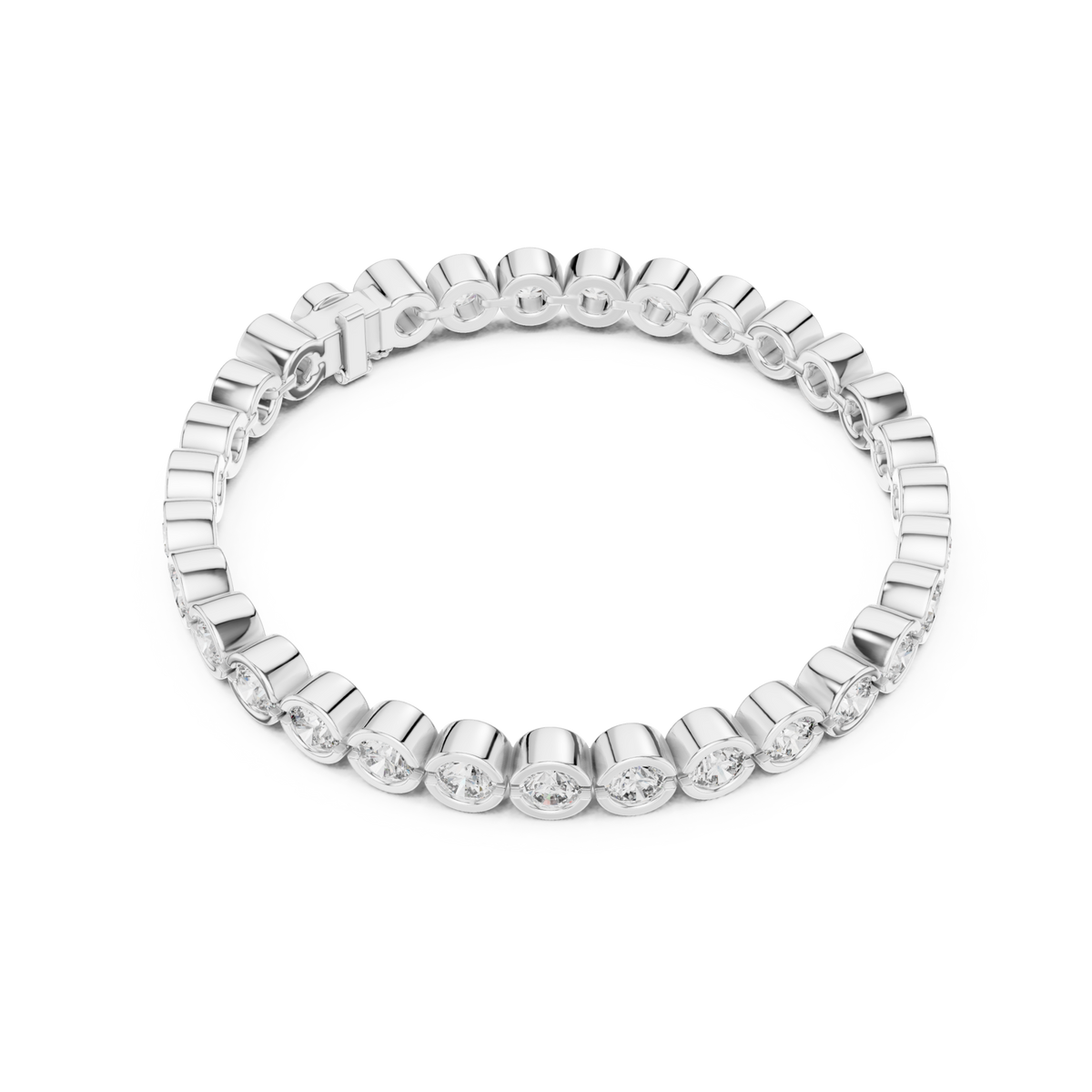  White Gold Full Bezel Round Line Bracelet Side View
