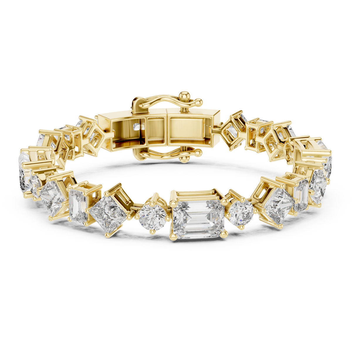  Gold Geometric Mixed-Shape Tennis Bracelet Detail View