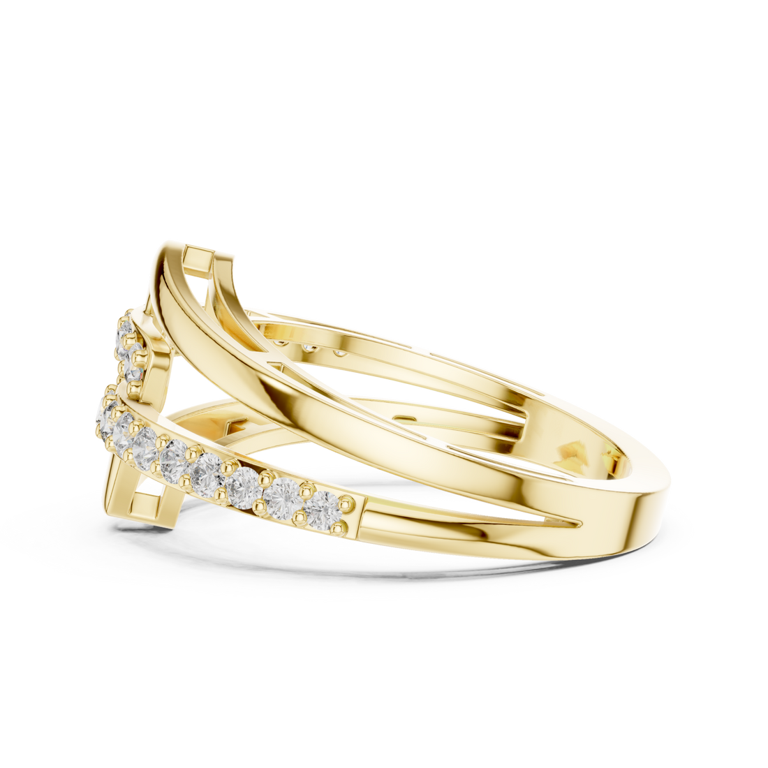 Graduated buckle wrap ring yellow gold front view