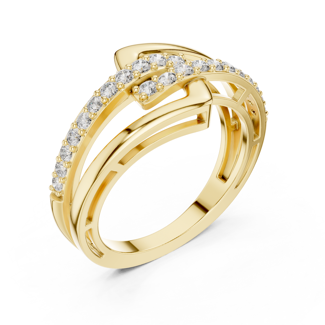 Graduated buckle wrap ring yellow gold front view