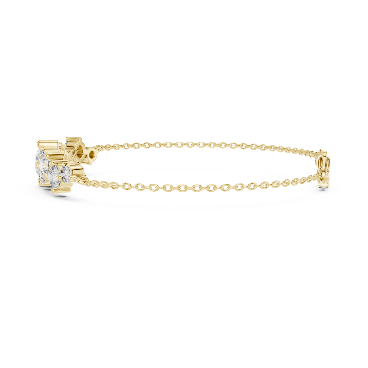  Gold Graduated Cluster Bar Chain Bracelet Angle View