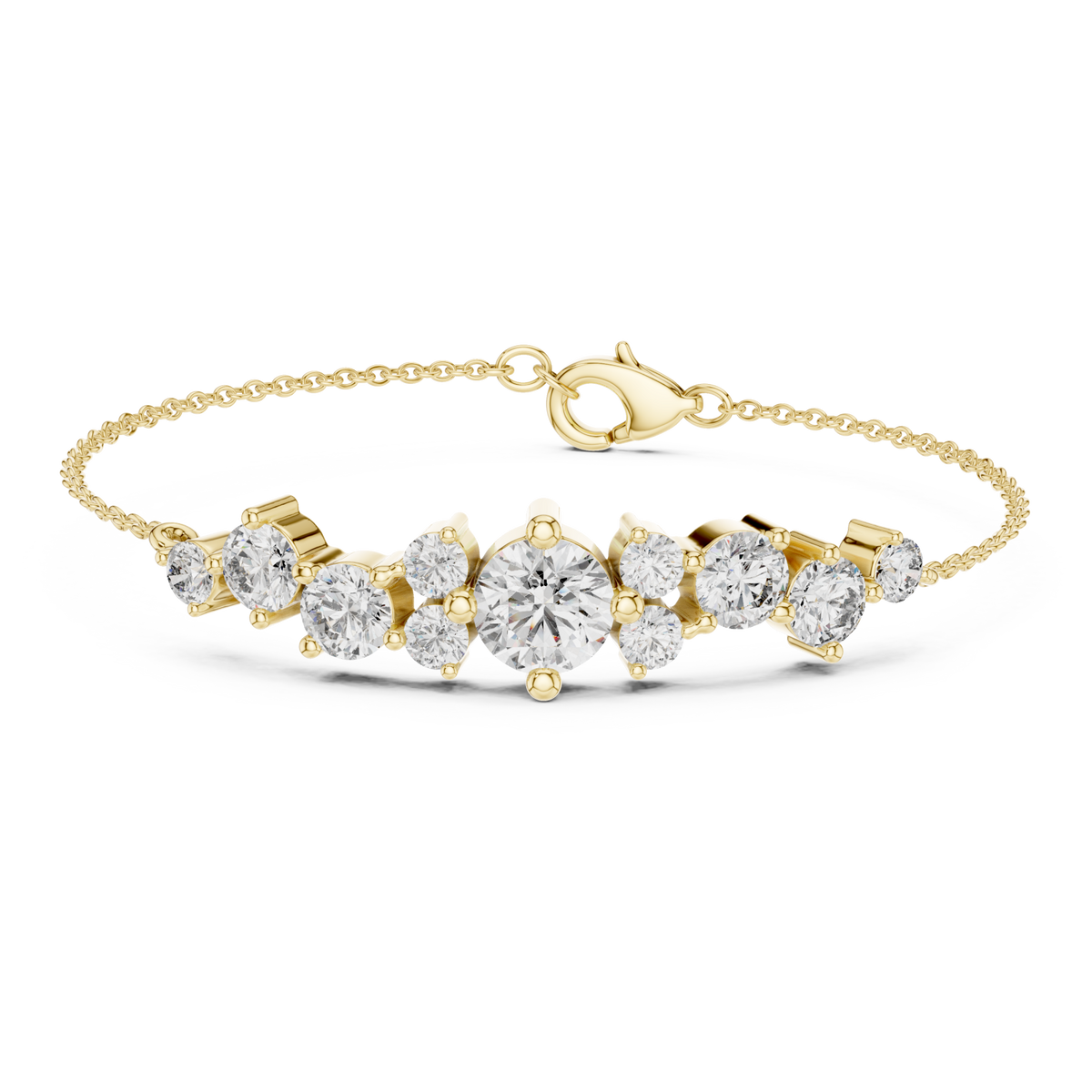  Gold Graduated Cluster Bar Chain Bracelet Detail View