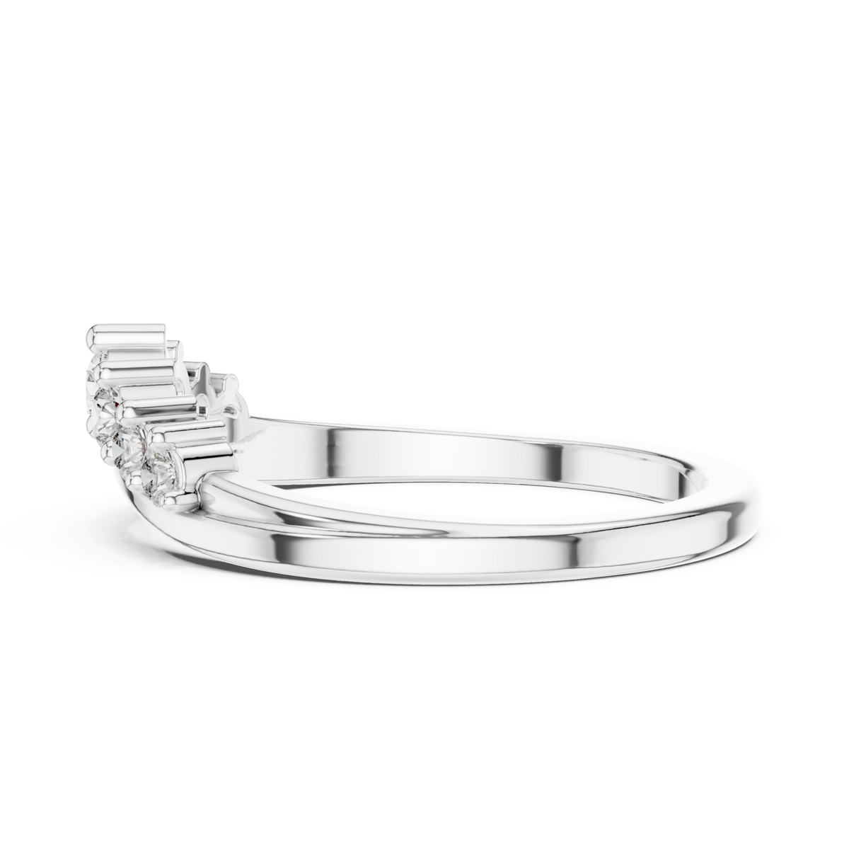 Graduated round crest contour ring white gold angle view