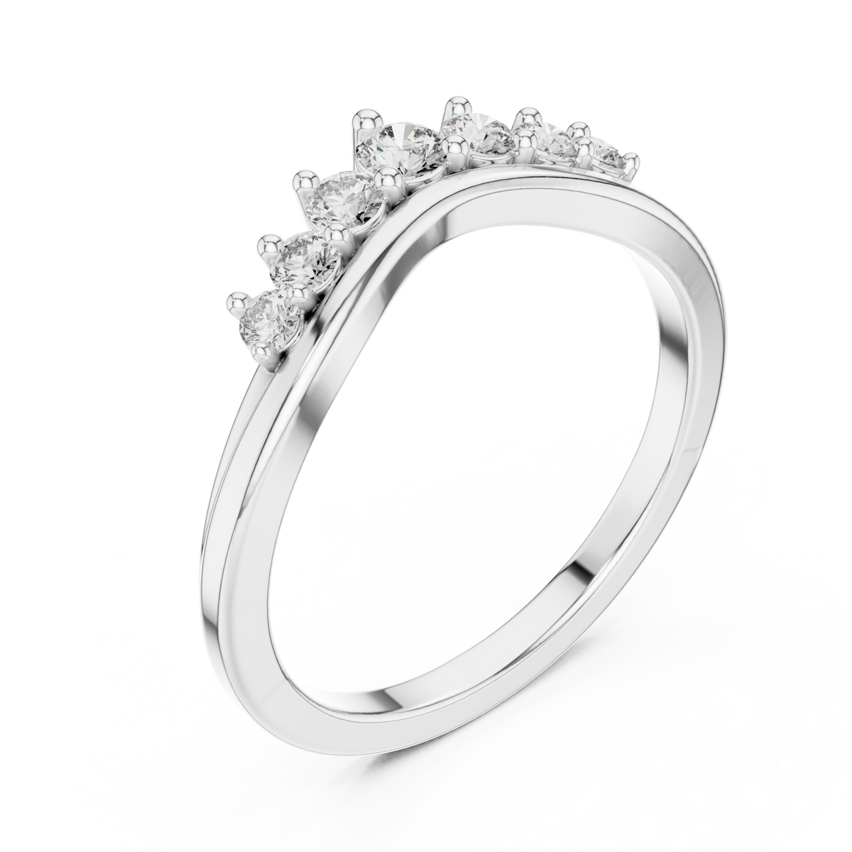 Graduated round crest contour ring white gold front view