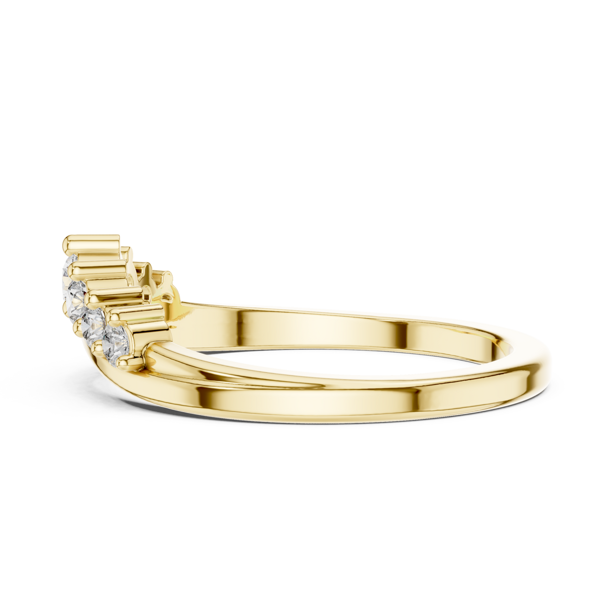 Graduated round crest contour ring yellow gold angle view