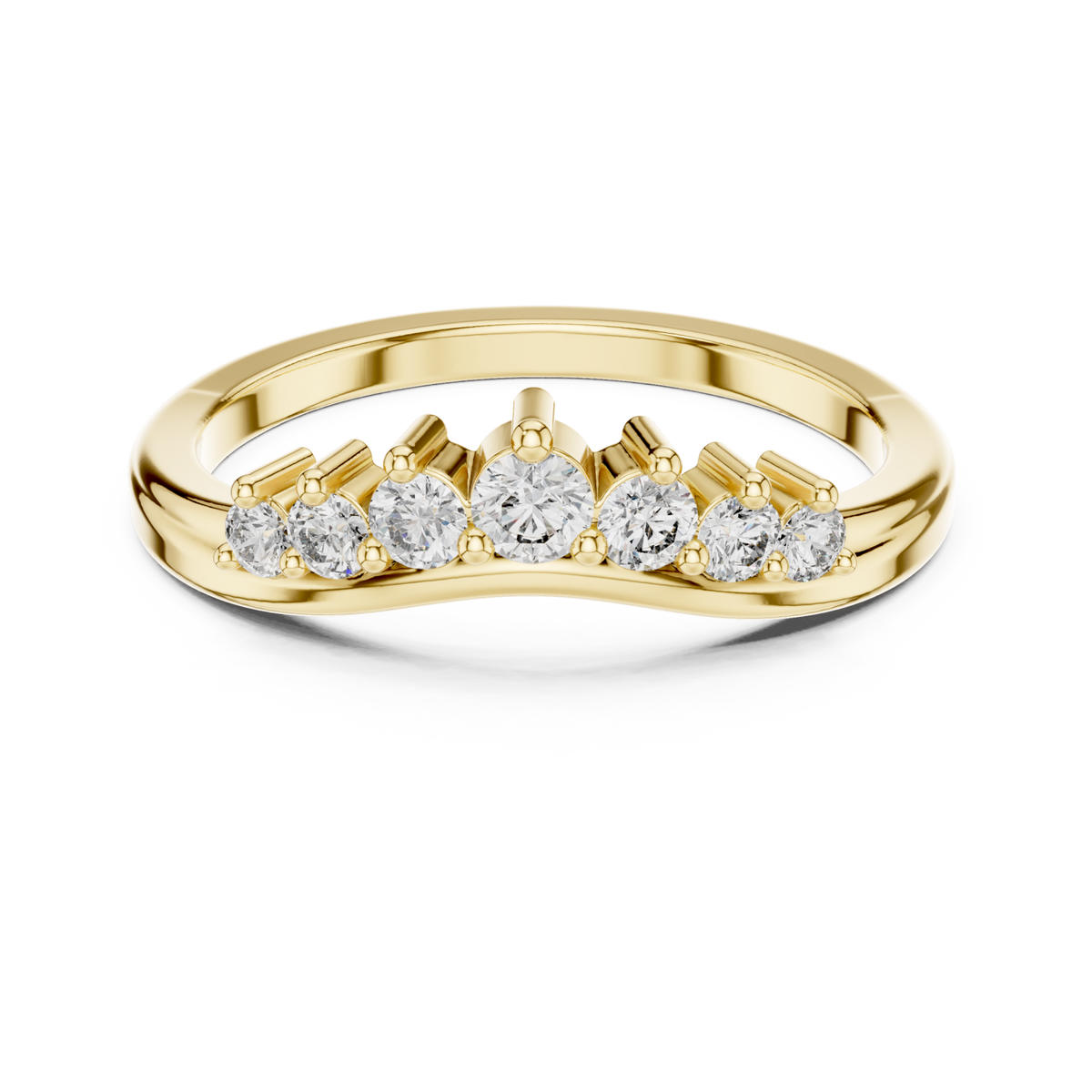 Graduated round crest contour ring yellow gold detail view