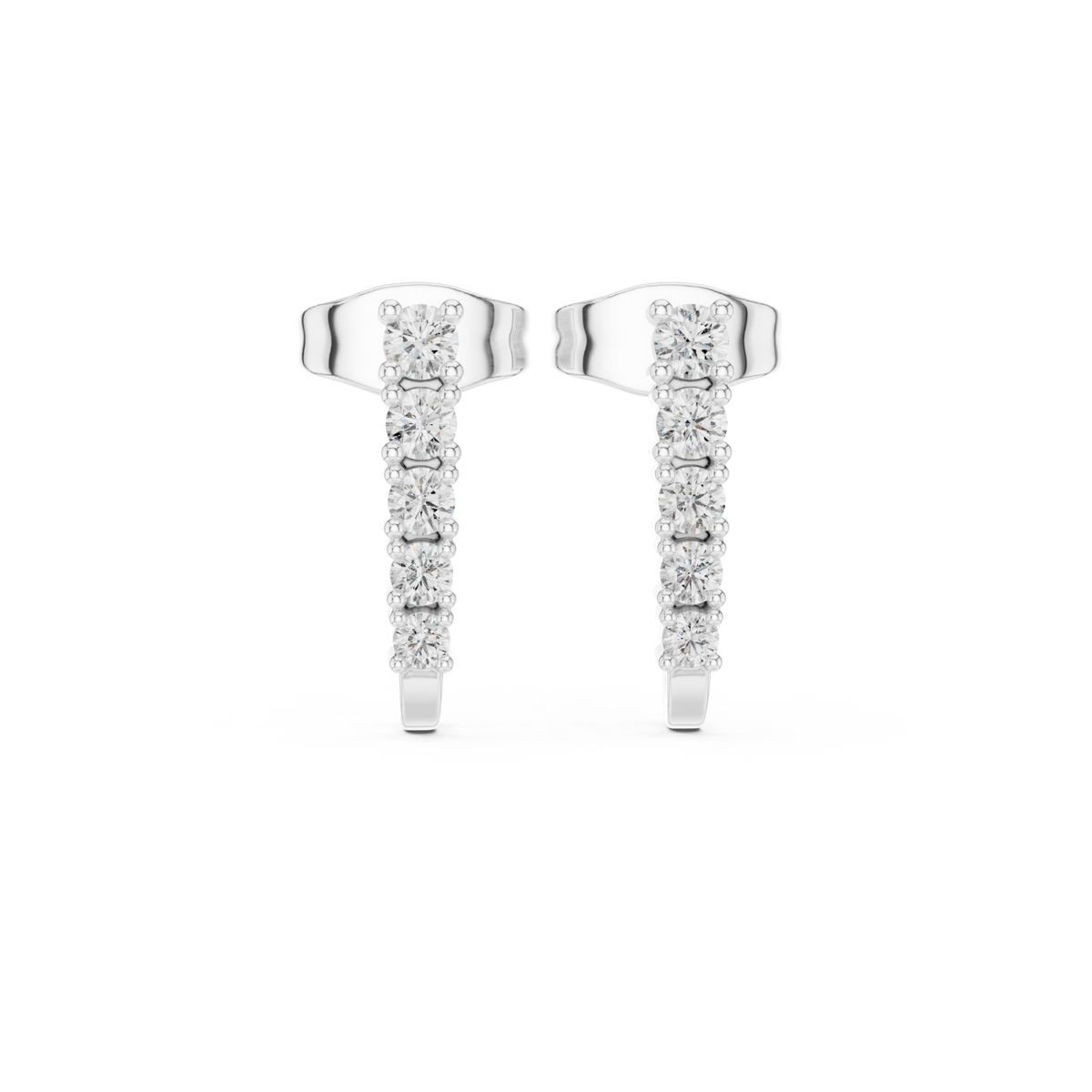  White Gold Graduated Round Diamond Hook Climber Studs Detail View