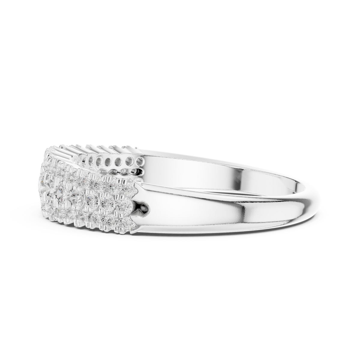 Graduated round pave half eternity band white gold angle view