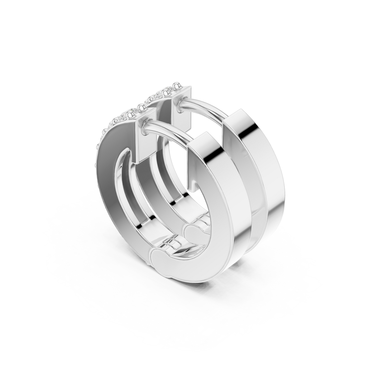  White Gold Grooved Pave Dome Huggies Front View