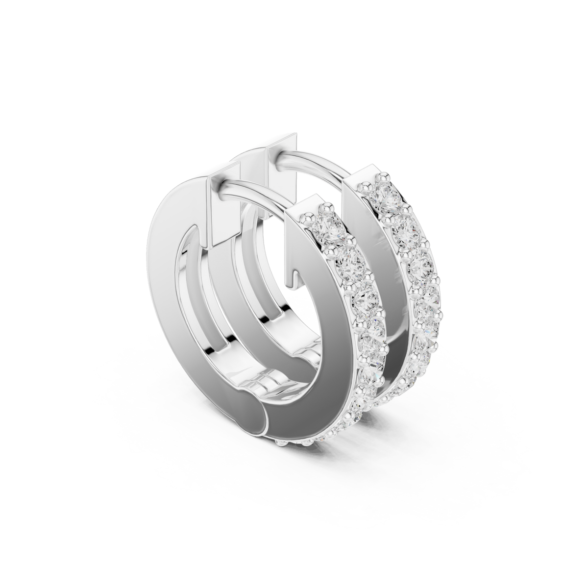  White Gold Grooved Pave Dome Huggies Side View