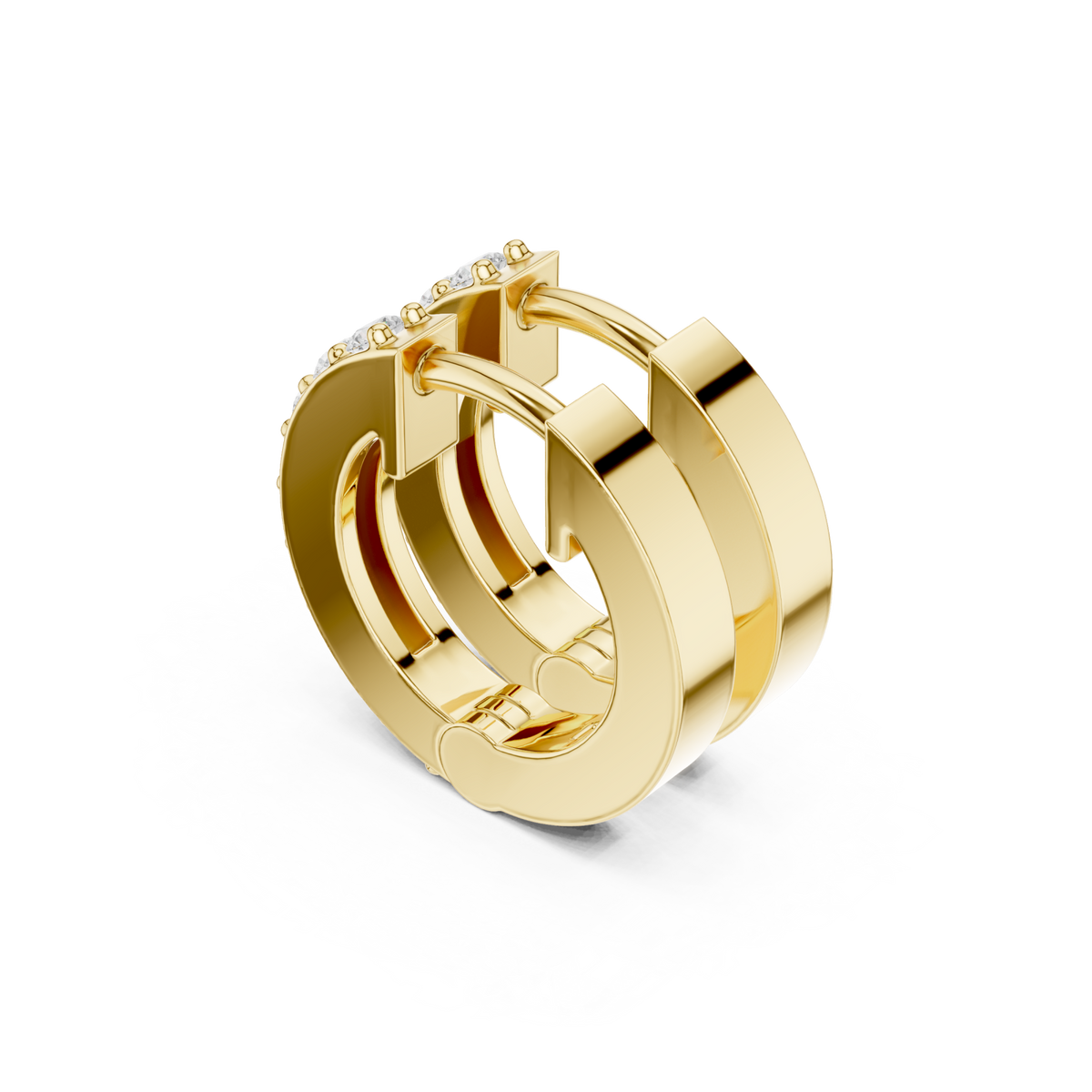 Gold Grooved Pave Dome Huggies Front View