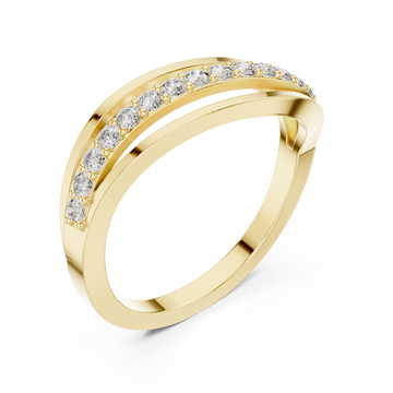 Half pave overlap wave ring yellow gold front view